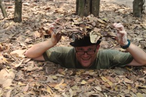 The tunnels were deliberately small to not only Western size men entry. As demonstrated here!