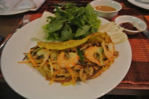 Local rice pancake with shrimp and pork.
