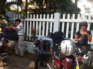 Karen ensuring all bags are tied down.